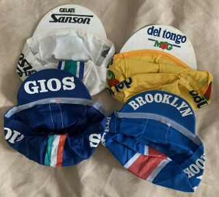 Vintage Cycling Caps.  4,  Together.  One Size.  Ready For L’eroica