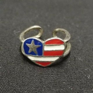 Vintage Sterling Silver 925 Heart Flag Baby Ring Adjustable Toe Patriotic