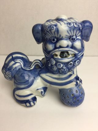 Chinese Antique Blue And White Porcelain Foo Dog Statue