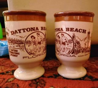 2 Vintage Daytona Beach Florida Coffee Mugs Cups Daytona International Speedway