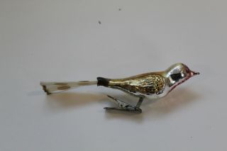 Vintage Blown Mercury Glass Christmas Ornament - Clip On Bird