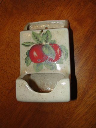 Vintage Kitchen Cerimic Apple Wall Mount Match Box Toothpick Holder - Euc