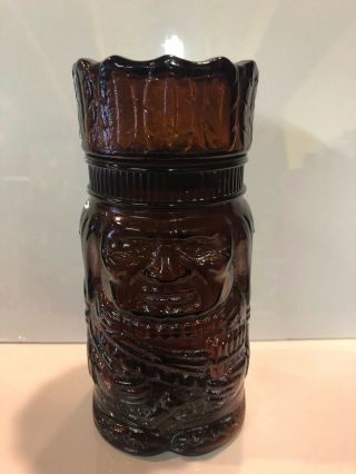 Vintage Figural Indian Native American Amber Glass Cigar Humidor