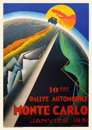 1931 Monte Carlo Rally Poster Art Deco French Vintage Retro 1930s Advertising