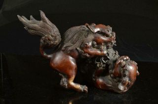 A4190: Japanese Xf Copper Lion Statue Sculpture Ornament Figurines Tea Ceremony