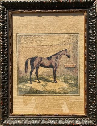 Antique Old C1920s Race Horse Hand Made Woven Tapestry Fabric Textile Embroidery