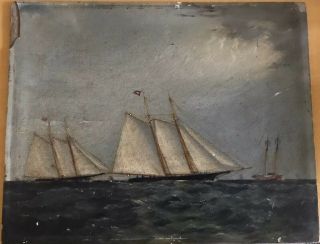 Antique Oil Painting American Nautical Ships Signed Hw Shepherd?