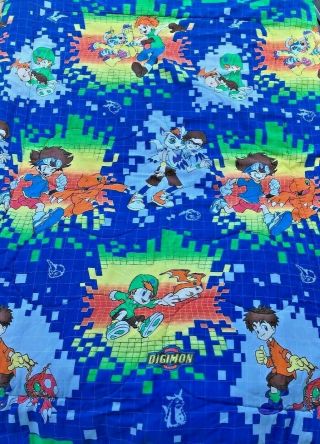 Vintage Digimon Twin Comforter Blanket Digital Monsters Blue Bed Cover