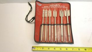 Vintage Millers Falls 6 - Pc Wood Boring Paddle Spade Bit Set With Roll Pouch Usa