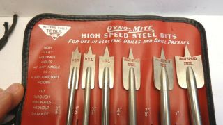 Vintage Millers Falls 6 - Pc Wood Boring Paddle Spade Bit Set with Roll Pouch USA 2