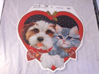 Cleo Gibson Greeting Co Christmas Vintage 1970s Cardboard Die Cut Out Dog & Cat