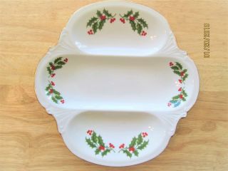 Vintage Made In Japan Kashima Christmas Holly Fine Porcelain Divided Dish Plate