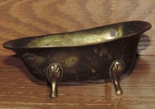 Vintage 5.  25 " Heavy Solid Brass Miniature Claw Foot Bathtub Soap Dish Doll House