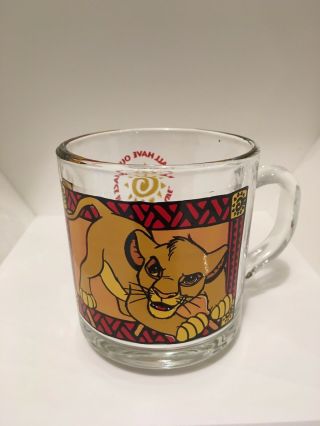 Disney The Lion King Simba Circle Of Life Coffee Mug Cup Clear Glass Vintage 90s