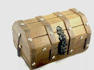 Vintage Wood Pirate Treasure Chest Jewelry/trinket Box Metal Studded Chain