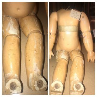 Antique Jumeau Wood / Comp Doll Body Needs Tlc 18” Tall