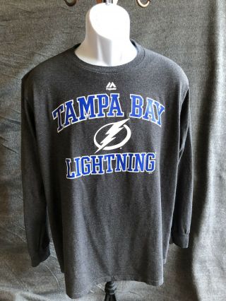 Mens Xl Majestic Tampa Bay Lightning Hockey Long Sleeve Shirt Gray Sz Xl