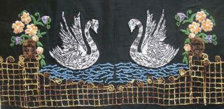 Vintage Completed Swans On The Lake Embroidery Needlework Wall Decore 19 " X17.  5 "