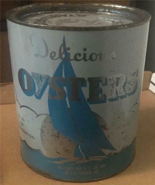 Vintage One Gallon Delicious Tin Lithograph Oyster Can With Lid