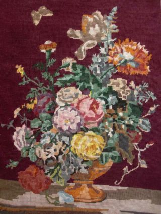 Vintage Completed Needlepoint Garden Flowers Bouquet Michael Janch 24 " X18.  5 "