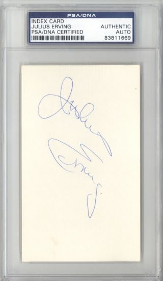 Julius " Dr.  J " Erving Autographed Signed 3x5 Index Card 76ers,  Nets Psa 83811669