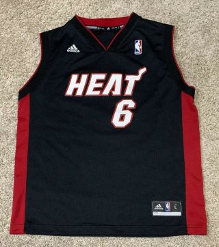 Nba Miami Heat Lebron James 6 Boys Adidas Jersey Size Youth Large (14 - 16) Black