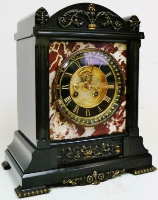 Antique French Slate & Marble With Bronze Mounts 8 Day Striking Mantel Clock