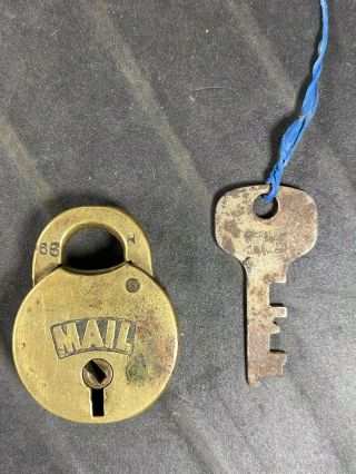 Vintage Brass Mail Padlock Lock W/key Antique Rare 66