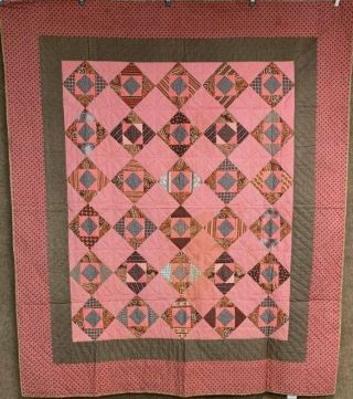 Holiday C 1880 - 1900 Sqaure In Square Quilt Antique Crisp Browns