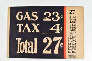 Vintage 1920 ' 30 ' s Gas Pump Price Card Double Sided Sign Service Station 22 Cent 2
