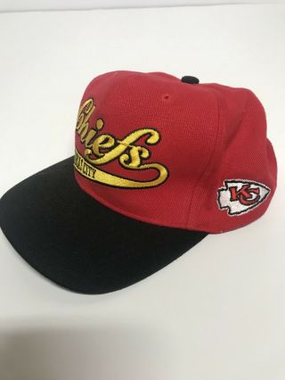 Vtg 90s Reebok Kansas City Chiefs Snapback Hat Cap Script Wool Vintage Rare Og