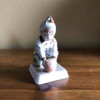 Vintage Hungarian Porcelain Figurine Zsolnay Pecs Boy Playing With Ball