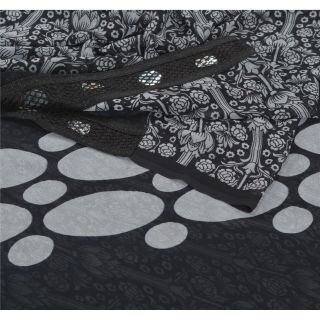 Sanskriti Vintage Black Saree Georgette Printed Sari 5 Yard Craft Decor Fabric