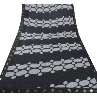 Sanskriti Vintage Black Saree Georgette Printed Sari 5 Yard Craft Decor Fabric 3