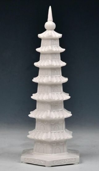 11 " Chinese Dehua Porcelain Buddhism Temple Wenchang Stupa Pagoda Tower Statue