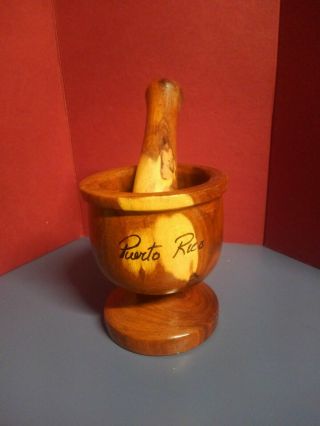 Vintage Large Solid 5 " Tall Wooden Mortar And 6 7/8 " Pestle A Beauty Puerto Rico