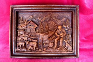 Ancient French Vintage Wooden 3d Carved Folk Art Wood C.  A.  Morand 1960s