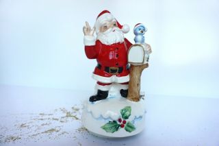 Vintage Josef Originals Santa With Blue Bird Music Box - “i’ll Be Home.  ”