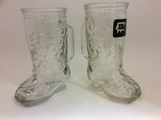 Set Of 2 Vintage Beer Mugs Cowboy Boots Drinking Glass Mug Country Collectibles
