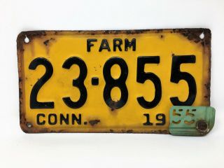 Vintage 1955 Connecticut Farm License Plate With Tag