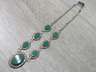 Vintage Sterling Silver Jewelry Necklace Forest Green Smooth Opaque Stones