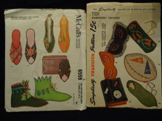 Vintage 1950s Felt Accessories Patterns Slippers Cosmetic Cases Embroidery