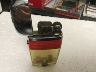 Vintage Scripto Vu Lighter Red Band With Dice 3