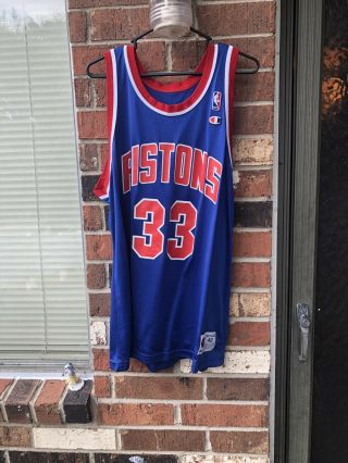 Vintage 90s Champion Nba Detroit Pistons 33 Grant Hill Jersey Shirt Blue 48 Xl