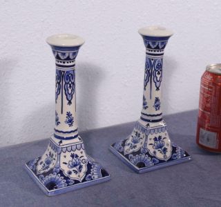 Vintage Porceleyne Fles Delft Candlesticks Tin Glazed Faience Dated 1983