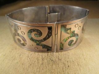 Vtg Taxco Mexico Sterling Silver & Abalone Panels Bracelet,  Signed Cp,  52.  5g