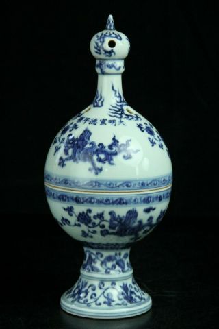 Nov108 Chinese Blue&white Porcelain Incense Burner Dragon Design Marked