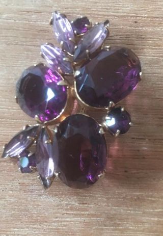 Vintage Brooch Purple Gems/ Glass Art Deco Silver Gold Gilt