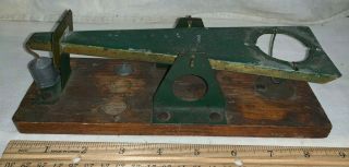 Antique White Mfg Egg Scale Grader Green Tin Wood Base & Extra Weight Farm Tool