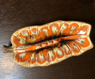 Vtg Ceramic - Orange Drip Glaze 27 Leaf Ashtray - Treasure Craft - California Pottery